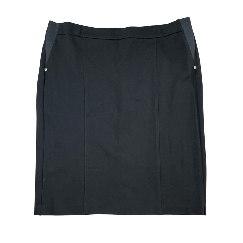 Anne Klein Black Ponte Knit Elastic Wedge Waist Straight Skirt XL Preppy Classic